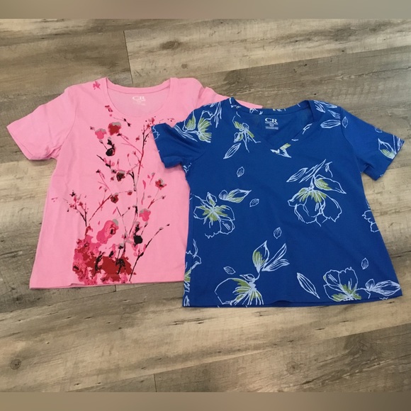 Carroll Reed Petite Small Short Sleeve Pair of Tops, Blue and Pink - Picture 1 of 3